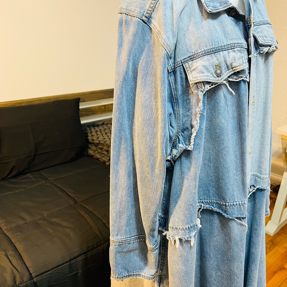 Vintage Free People Denim Frayed Hem Duster - Picture 4 of 9